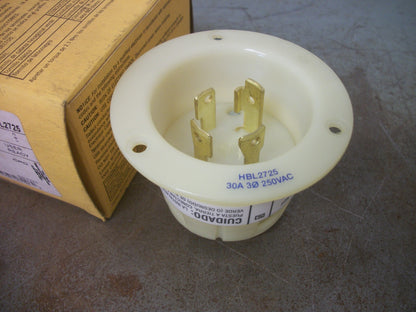 HUBBELL TWIST-LOCK FLANGED INLET HBL2725 30AMP 250VOLT 3P 4W GRND NIB