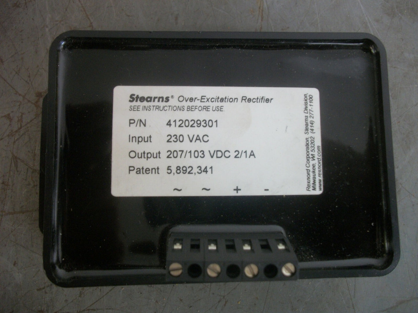 STEARNS OVER-EXCITATION RECTIFIER 412029301 IN 230VAC OUT 207/103VDC 2/1AMP NOB