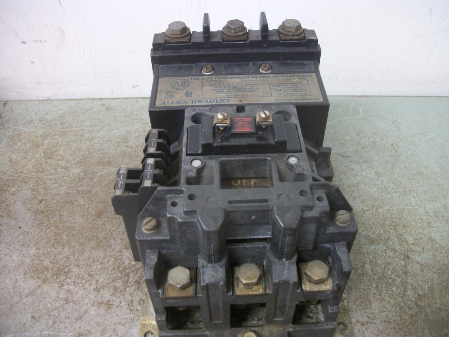 ALLEN-BRADLEY 100AMP LIGHTING CONTACTOR 500FL-DOD93 120VCOIL