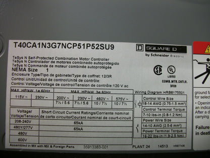 SQUARE D TESYS N SELF-PROTECTED COMBO MOTOR CONTROLLER SIZE 1 3R/12 600VOLT 10HP