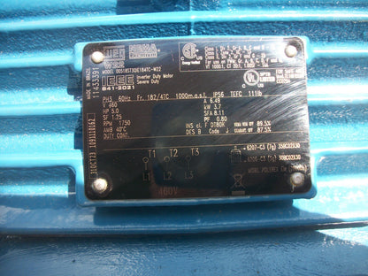 WEG 5HP 182/4TC TEFC AC MOTOR 00518ST3QIE184TC-W22 460VOLT 3PH 1750RPM NOB CRACK