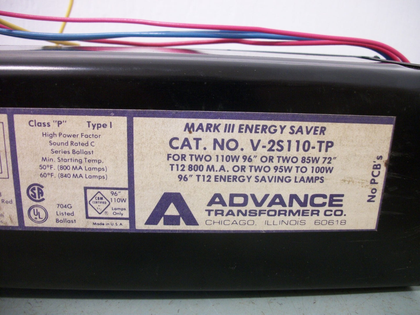 ADVANCE MARK III ENERGY SAVER BALLAST V-2S110-TP 277VOLT