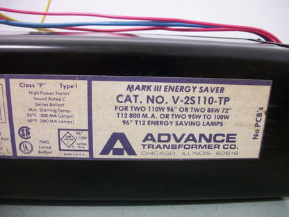 ADVANCE MARK III ENERGY SAVER BALLAST V-2S110-TP 277VOLT