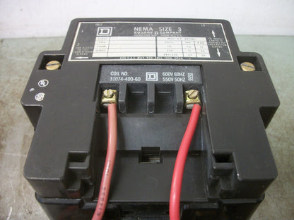 SQUARE D SIZE 3 MOTOR STARTER 8536SEO1 600VCOIL 3PH 600V 50HP