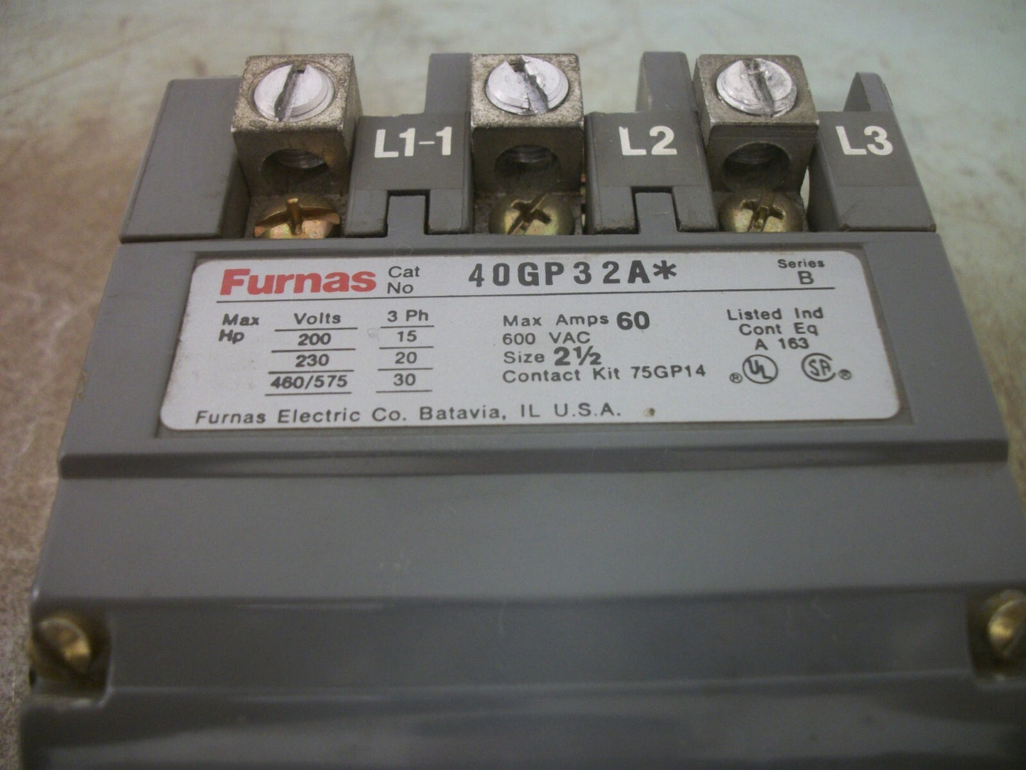 FURNAS SIZE 2-1/2 CONTACTOR 40GP32A* 60AMP 110-120/220-240VCOIL 3PH 600V 30HP
