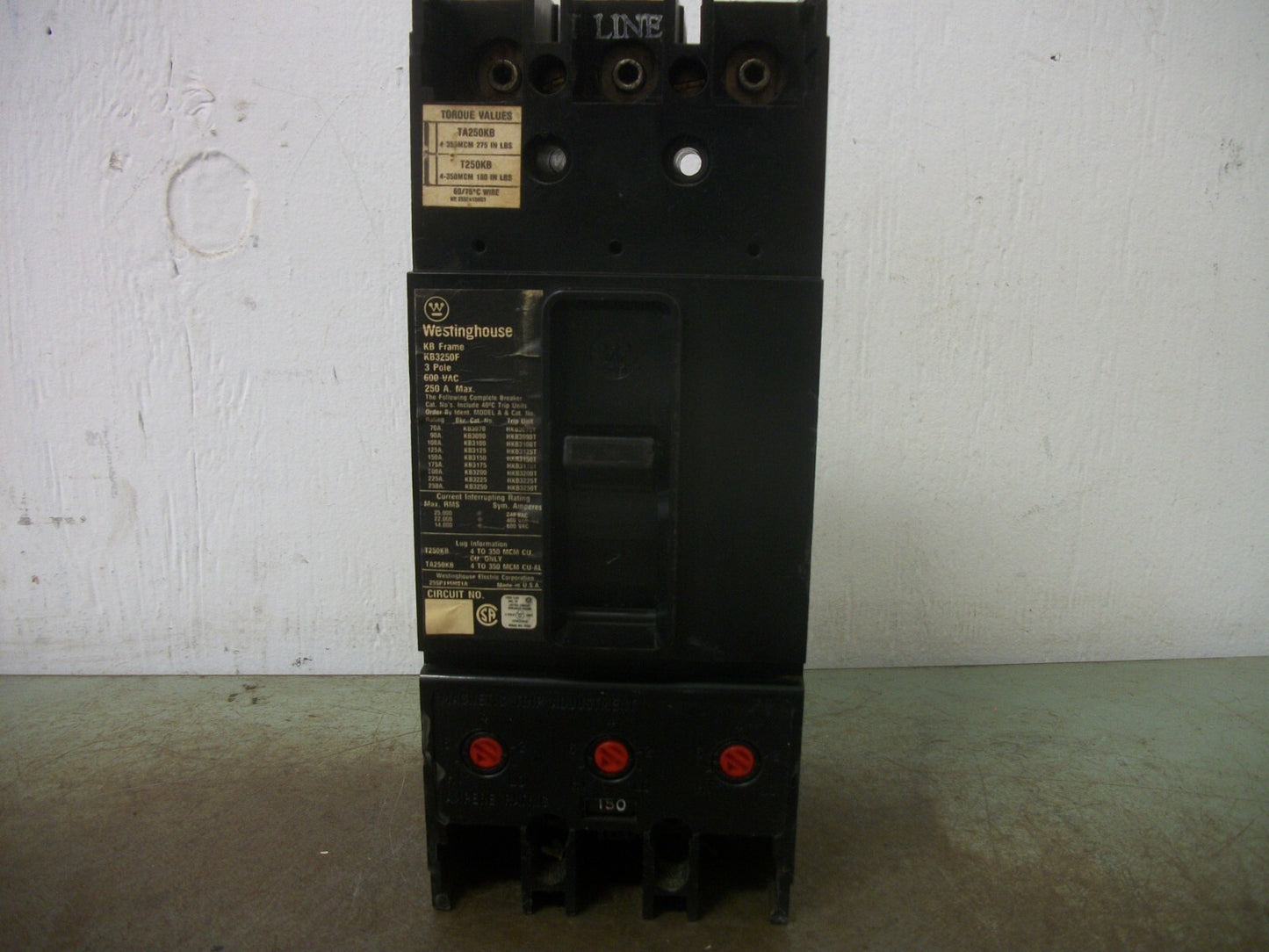 WESTINGHOUSE KB CIRCUIT BREAKER KB3250F 250AMP 600VOLT 3POLE W/150A TRIP