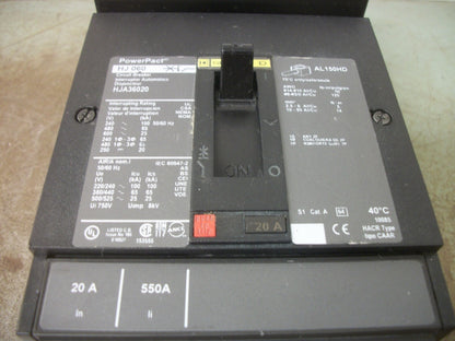 SQUARE D POWERPACT I-LINE HJ CIRCUIT BREAKER HJA36020 20AMP 600VOLT 3POLE