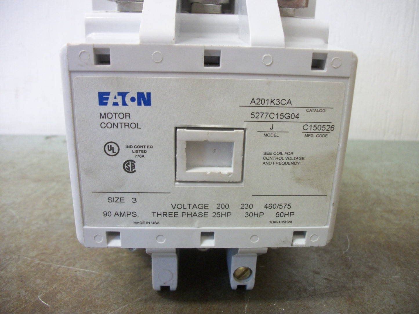 CUTLER-HAMMER SIZE 3 CONTACTOR A201K3CA 90AMP 120VCOIL 3PH 600V 50HP NOB