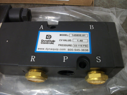 DYNAQUIP PNEUMATIC SOLENOID PILOT VALVE 145855.01 22-116PSI 110VCOIL NIB