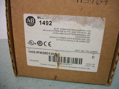 ALLEN-BRADLEY 20-POINT INTERFACE MODULE WITH LEDS 1492-IFM20D120A-2 NIB