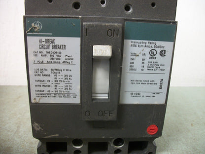 GE THED CIRCUIT BREAKER THED136100 100AMP 600VOLT 3POLE GREEN