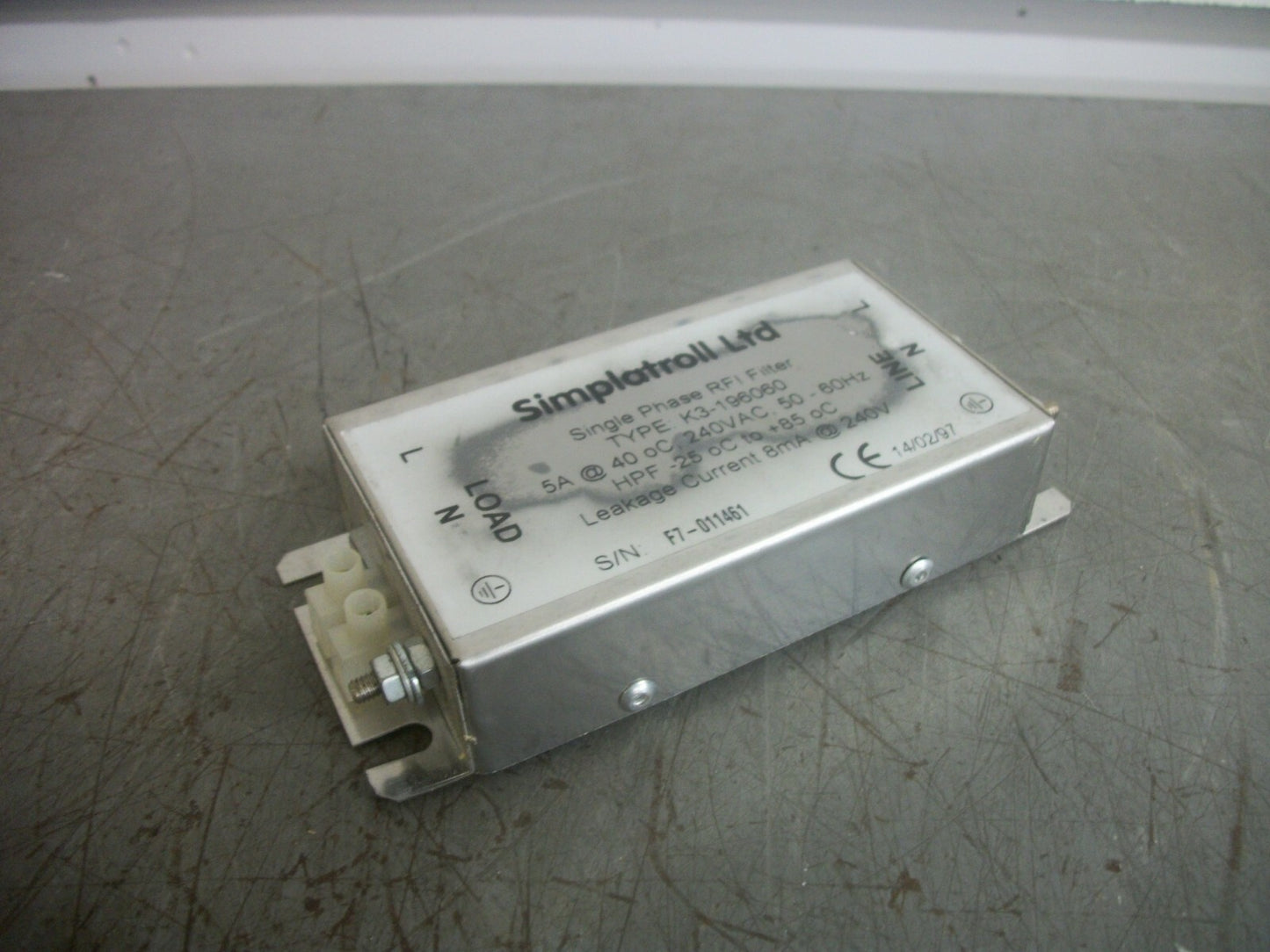 SIMPLATROLL LTD 1PH RFI FILTER K3-196060 8mA @ 240VOLT