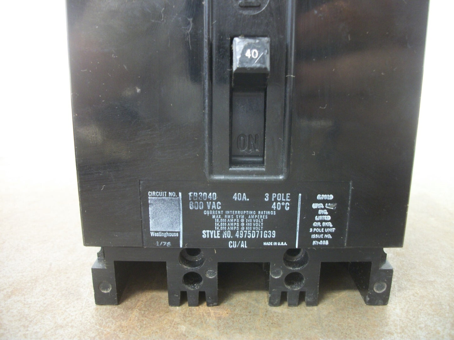WESTINGHOUSE FB CIRCUIT BREAKER FB3040 40AMP 600VOLT 3POLE