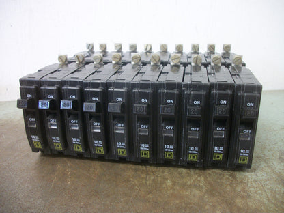 SQUARE D LOT OF 20 QOB CIRCUIT BREAKERS QOB120 20AMP 240VOLT 1POLE 10kA