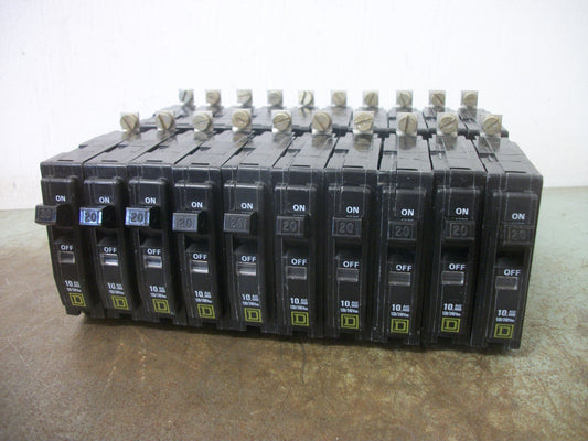 SQUARE D LOT OF 20 QOB CIRCUIT BREAKERS QOB120 20AMP 240VOLT 1POLE 10kA