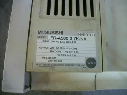 MITSUBISHI A500 5HP INVERTER DRIVE FR-A560-3.7K-NA 575VOLT 3PH 6.1AMP