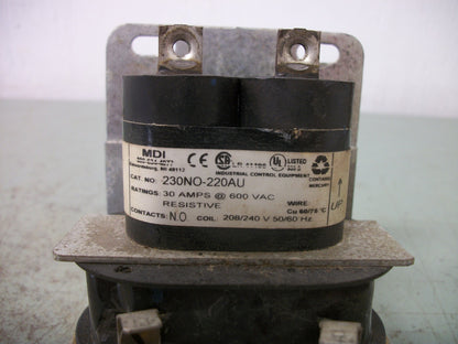 MDI RELAY 230NO-220AU 208/240VCOIL 30AMP 600VOLT