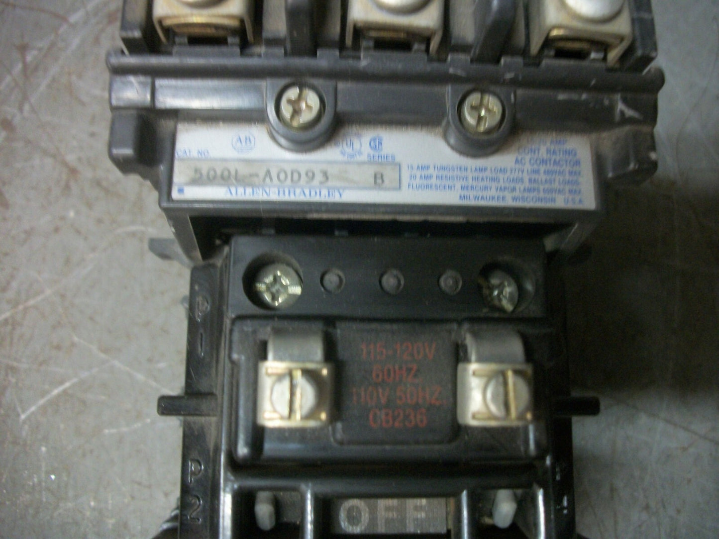 ALLEN-BRADLEY 15-20AMP LIGHTING CONTACTOR 500L-AOD93 120VCOIL 600VOLT