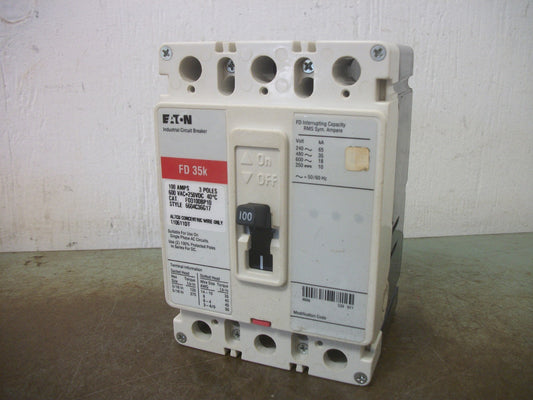 CUTLER-HAMMER FD CIRCUIT BREAKER FD3100BP10 100AMP 600VOLT 3POLE RED NOB