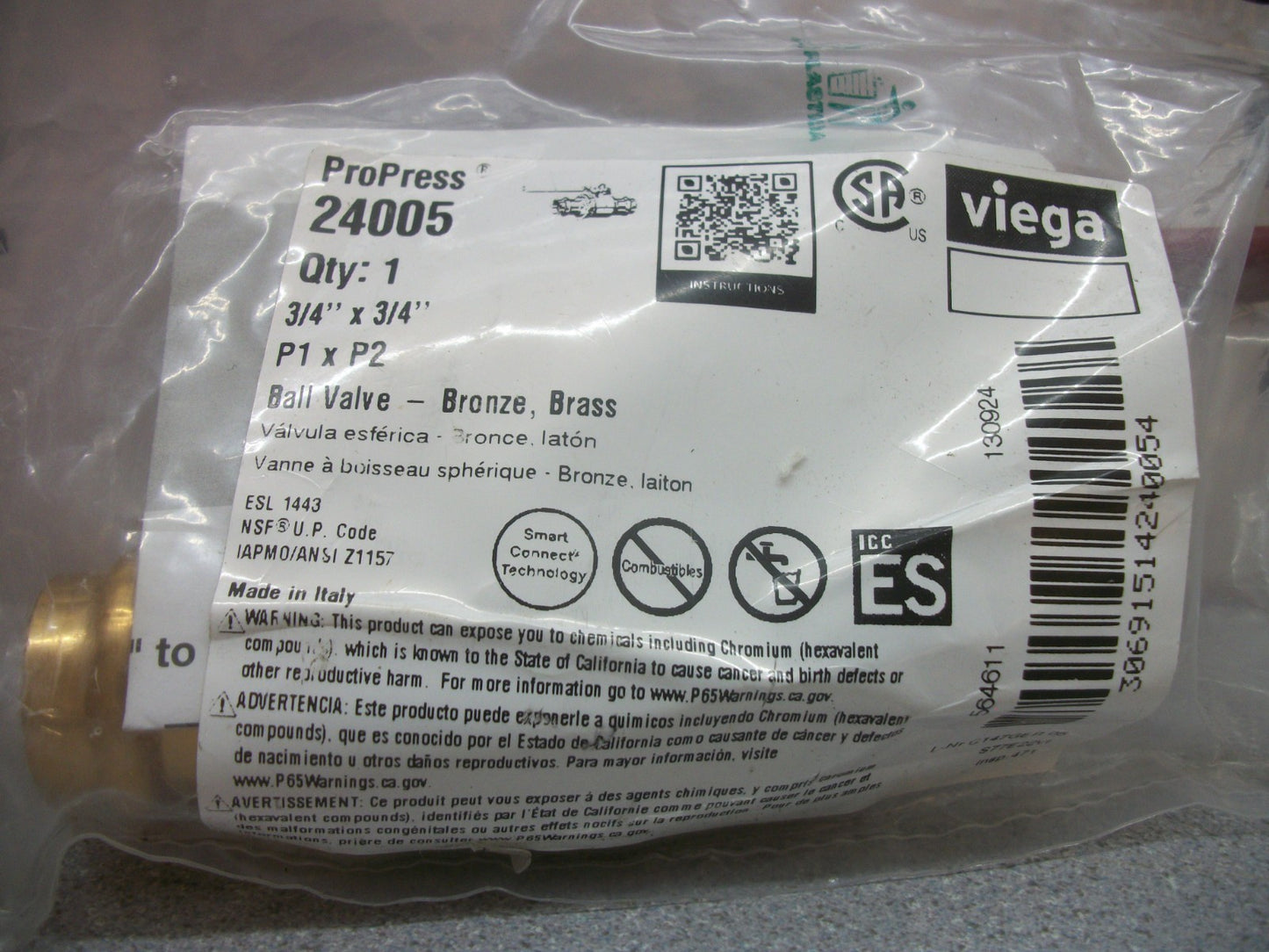 VIEGA PROPRESS 3/4" X 3/4" BRONZE BRASS BALL VALVE 24005 NEW