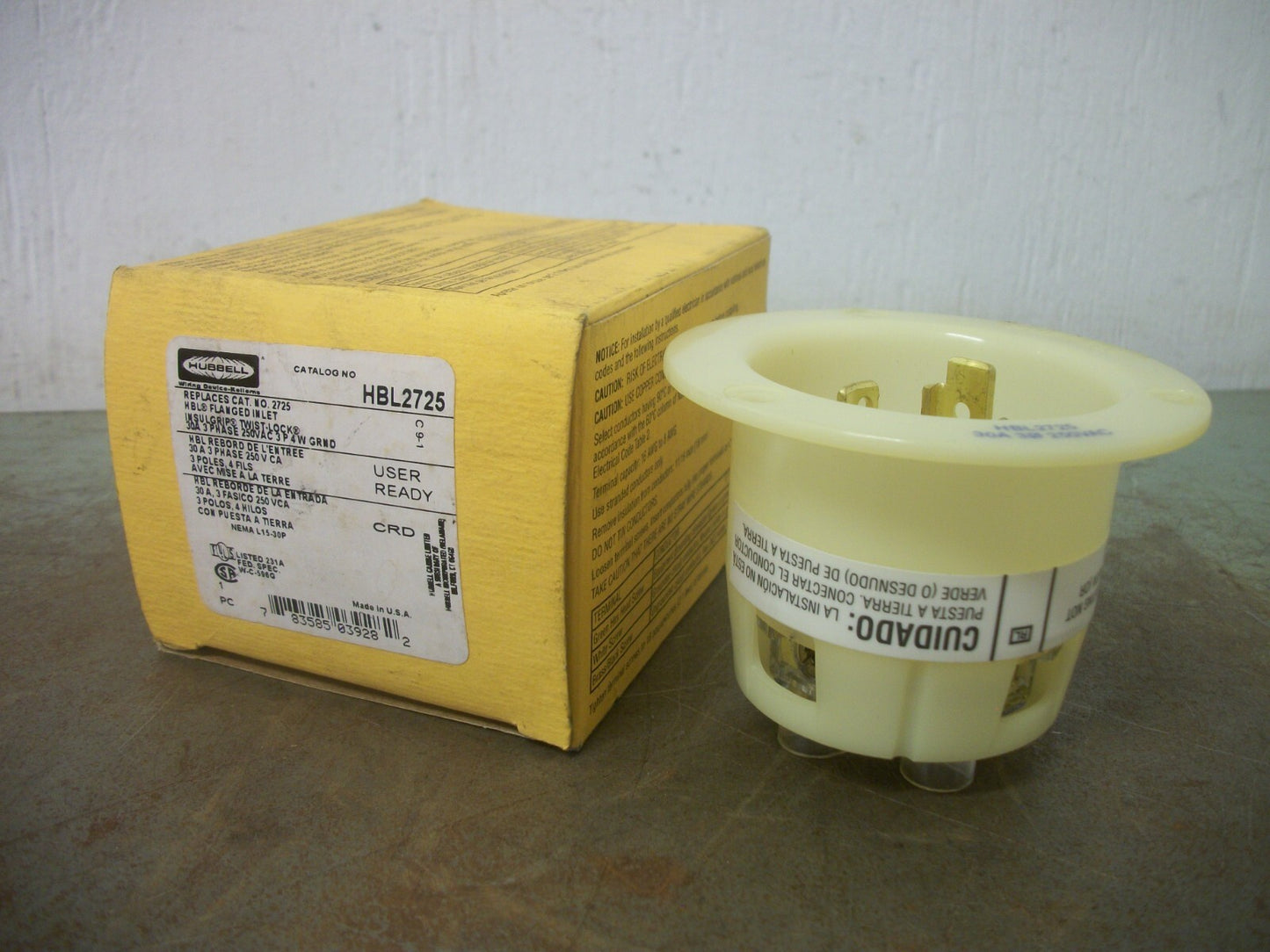 HUBBELL TWIST-LOCK FLANGED INLET HBL2725 30AMP 250VOLT 3P 4W GRND NIB