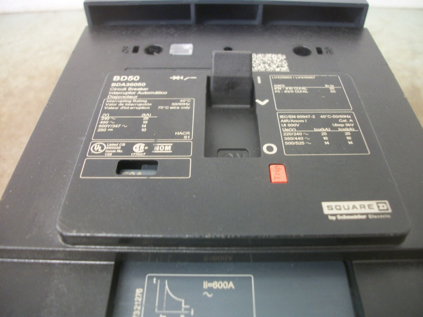 SQUARE D POWERPACT I-LINE BD CIRCUIT BREAKER BDA36050 50AMP 600VOLT 3POLE