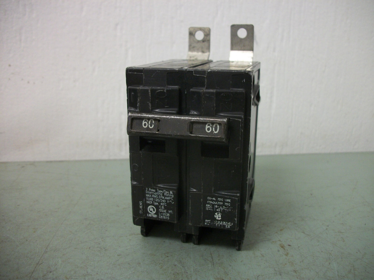 SIEMENS BL CIRCUIT BREAKER B260 60AMP 240VOLT 2POLE NOB