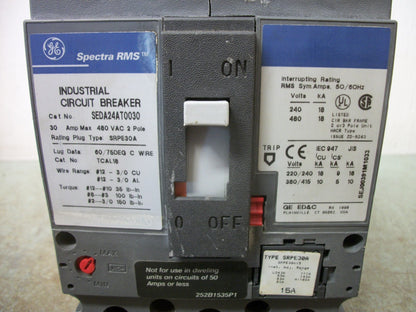 GE SPECTRA SEDA CIRCUIT BREAKER SEDA24AT0030 30AMP 480VOLT 2POLE W/15A TRIP