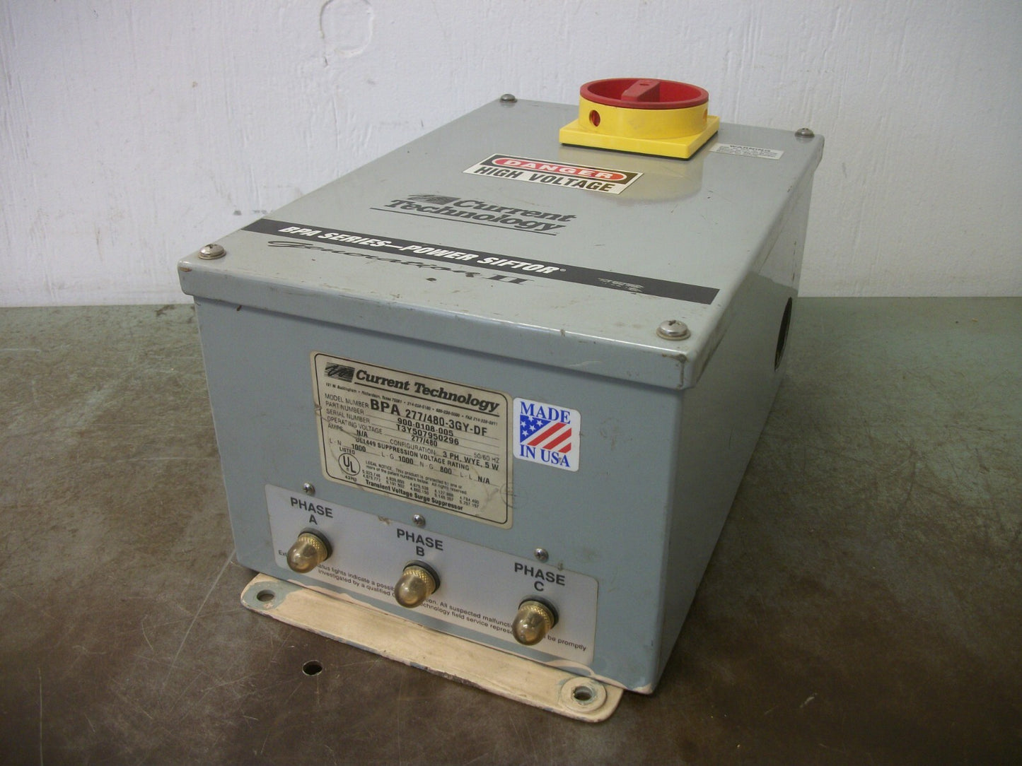 CURRENT TECHNOLOGY TRANSIENT VOLTAGE SURGE SUPPRESSOR BPA 277/480-3GY-DF