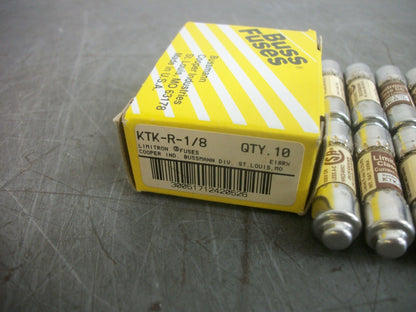 BUSSMANN BOX OF 10 LIMITRON FUSES KTK-R-1/8 1/8AMP 600VOLT NIB