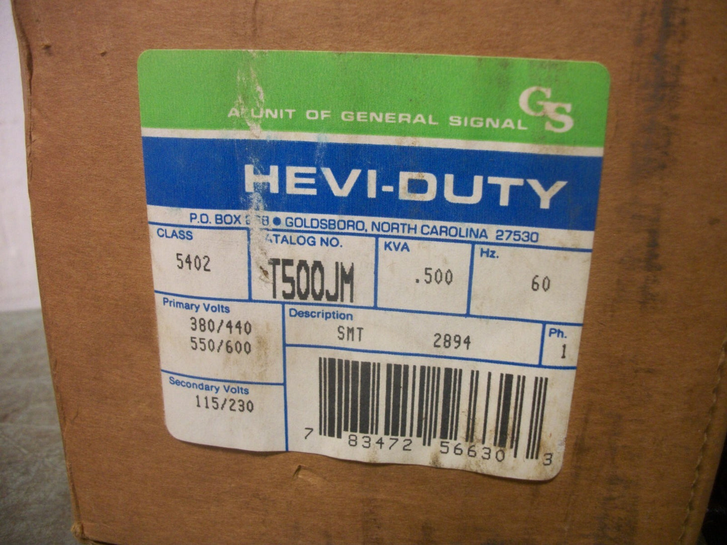HEVI-DUTY .500KVA 1PH TRANSFORMER T500JM HV 380X600 LV 115/230 NIB