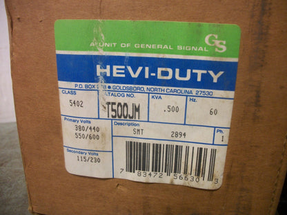 HEVI-DUTY .500KVA 1PH TRANSFORMER T500JM HV 380X600 LV 115/230 NIB
