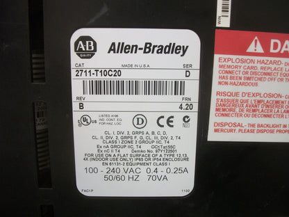 ALLEN-BRADLEY PANELVIEW 1000 TOUCHSCREEN OPERATOR INTERFACE DISPLAY 2711-T10C20