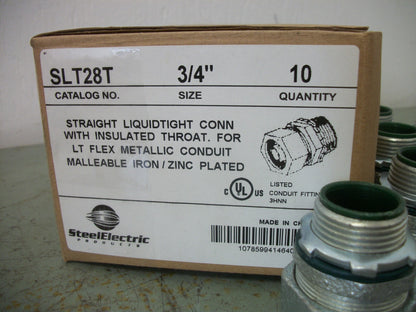 STEEL ELECTRIC BOX OF 10 3/4" STRAIGHT LIQUIDTIGHT CONNECTORS SLT28T NIB
