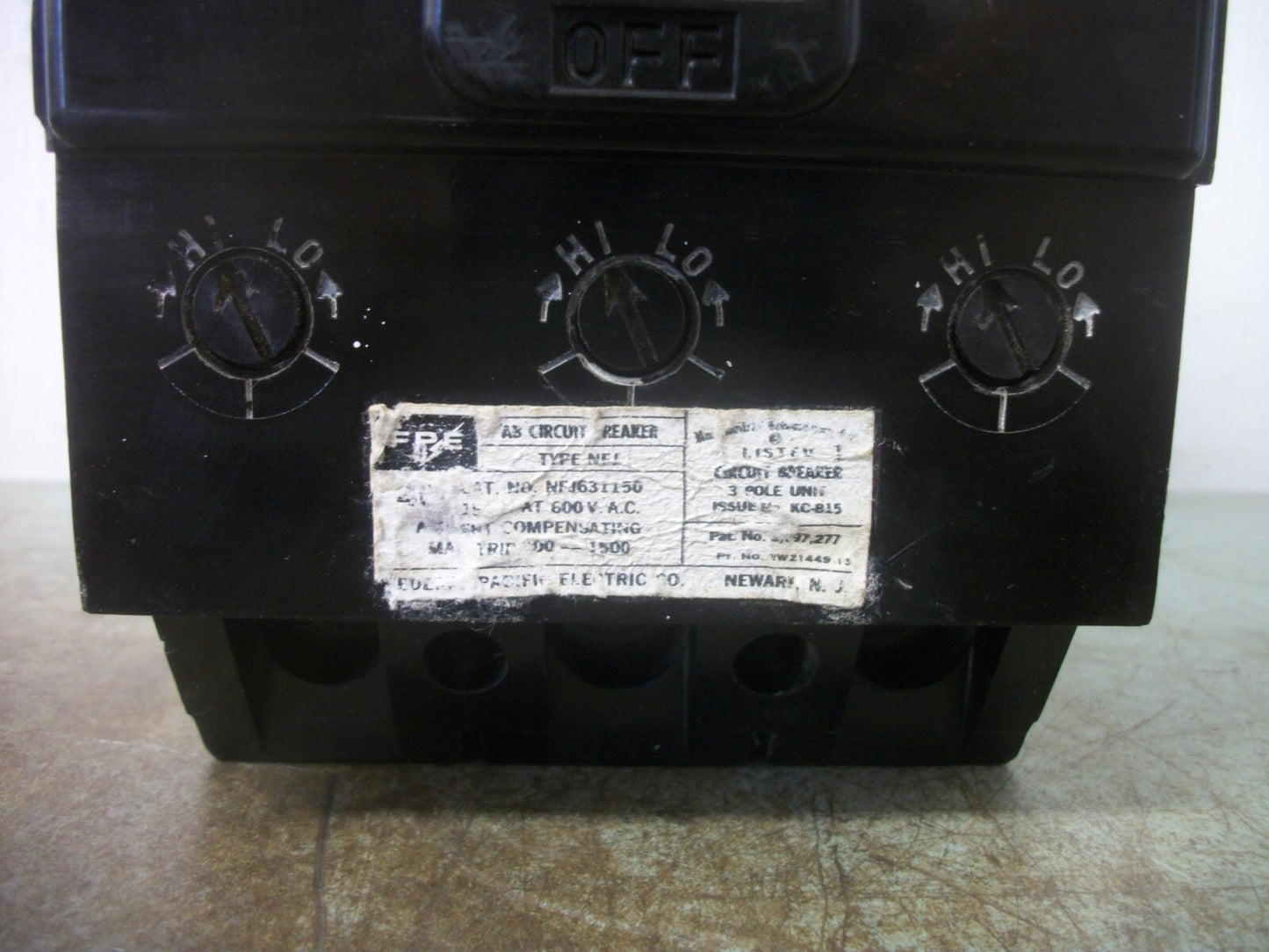 FEDERAL PACIFIC NFJ CIRCUIT BREAKER NFJ631150 150AMP 600VOLT 3POLE