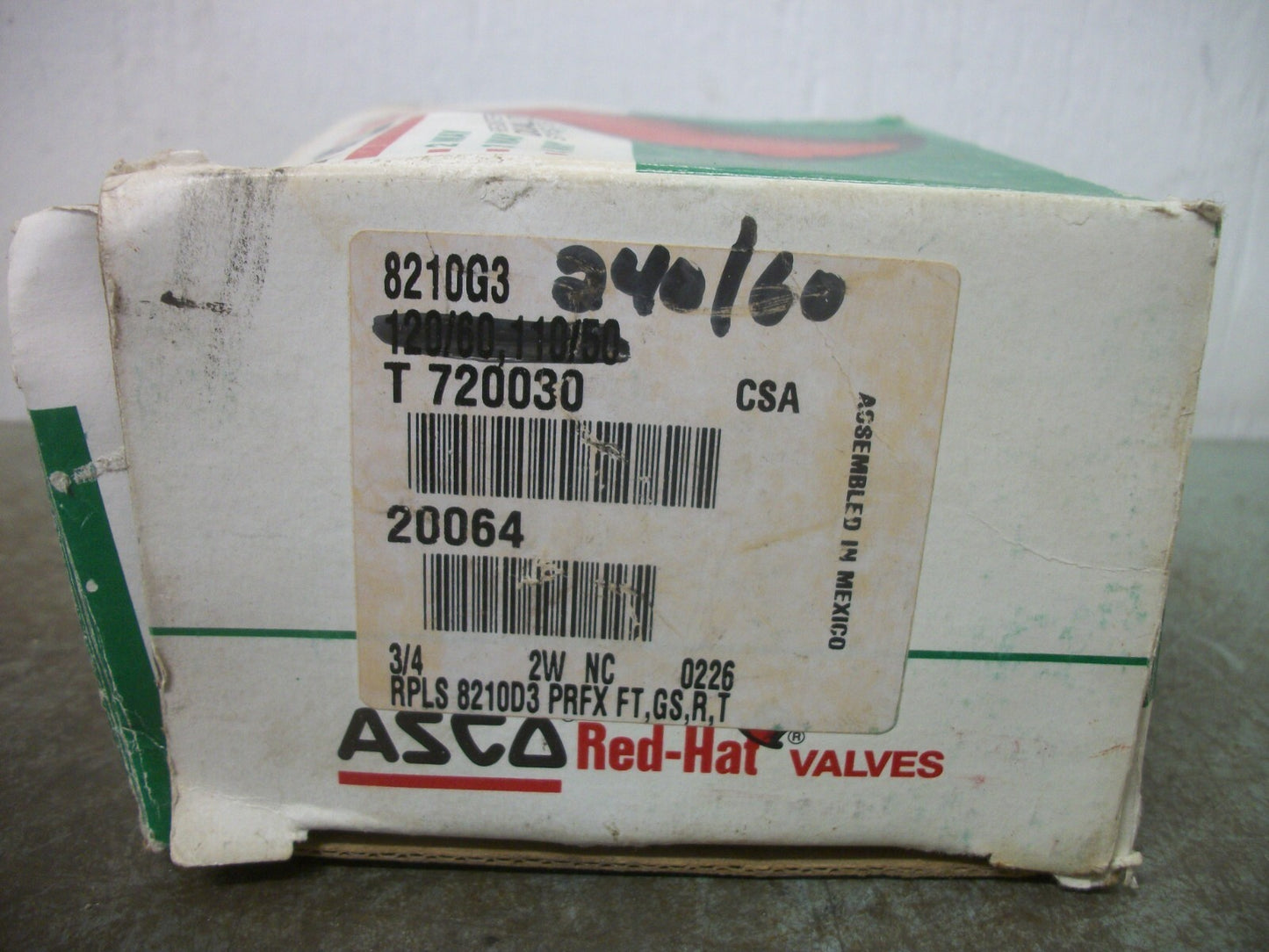 ASCO RED HAT 3/4" SOLENOID VALVE 8210G3 240VCOIL 5-150PSI 6.1WATT NIB