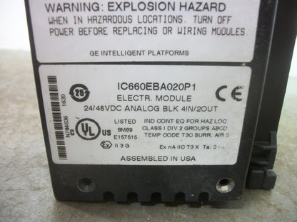 GE FANUC 24/48VDC ANALOG BLK 4IN/2OUT PLC I/O MODULE IC660EBA020P1