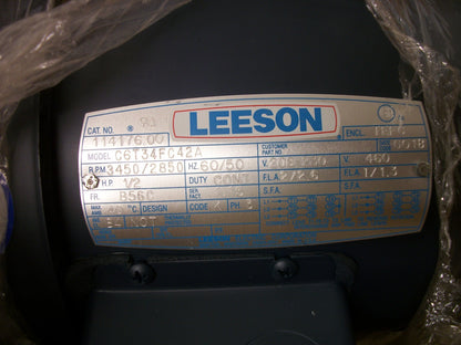 LEESON 1/2HP B56C TEFC AC MOTOR 114176.00 460VOLT 3PH 2850RPM NIB
