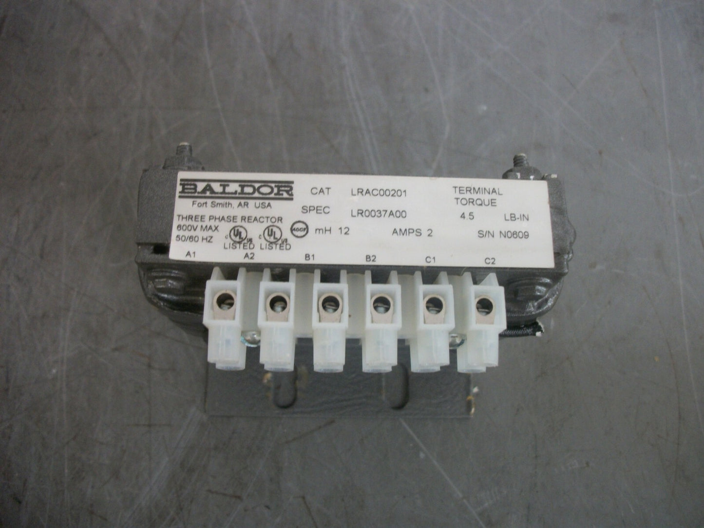 BALDOR 3PH REACTOR LRAC00201 2AMP 600VOLT 12mH