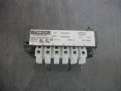 BALDOR 3PH REACTOR LRAC00201 2AMP 600VOLT 12mH