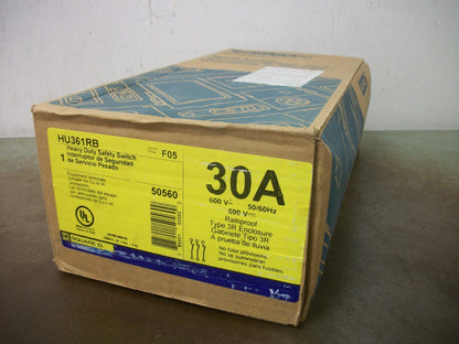 SQUARE D DISCONNECT TYPE 3R HU361RB 30AMP 600VOLT 3POLE NON-FUSIBLE NIB