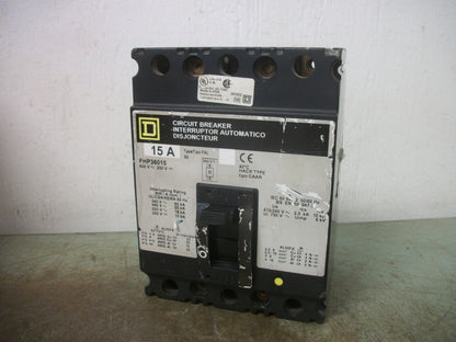 SQUARE D FHP CIRCUIT BREAKER FHP36015 15AMP 600VOLT 3POLE GRAY