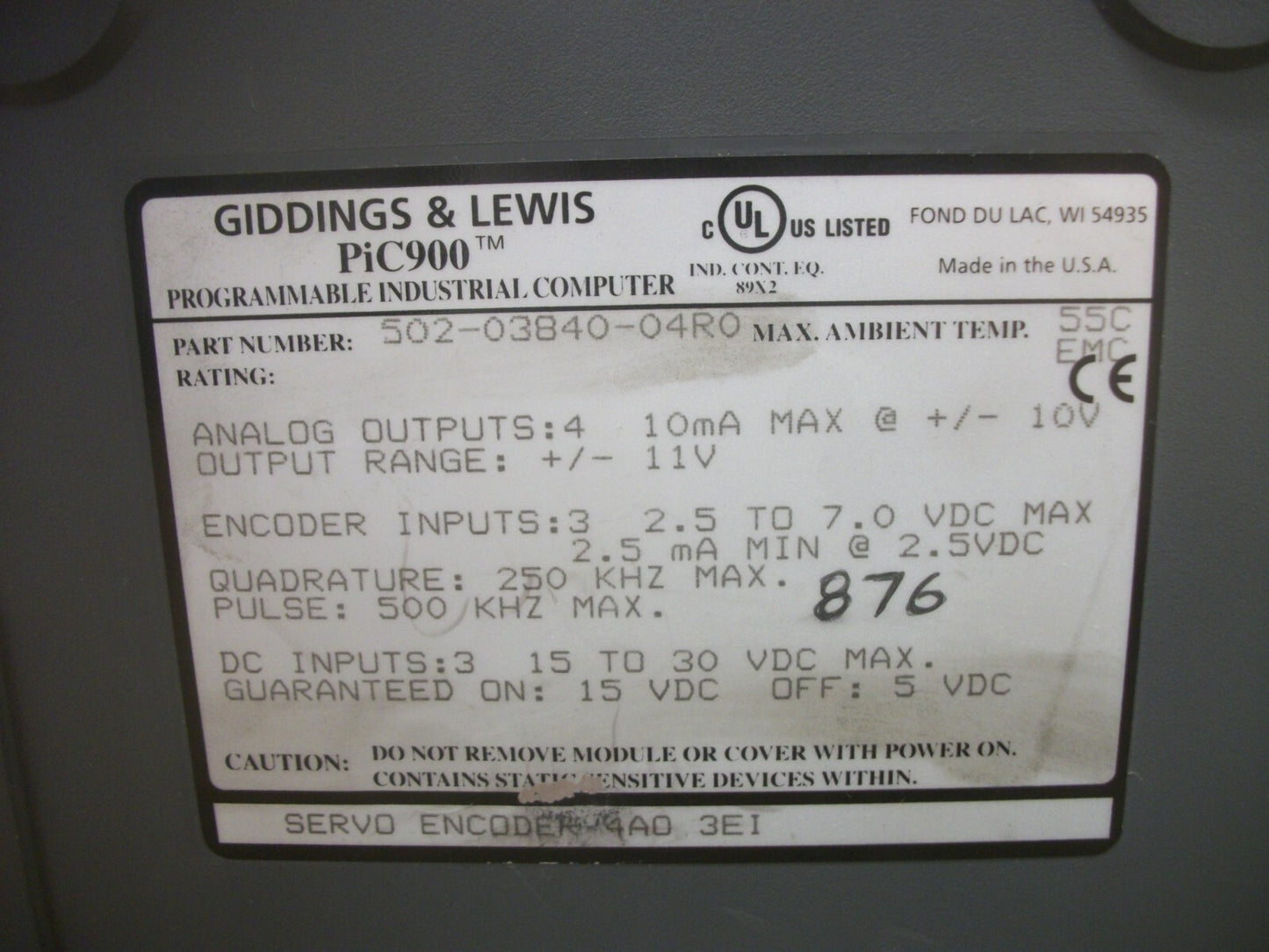 GIDDINGS & LEWIS PIC900 SERVO ENCODER MODULE 502-03840-04R0