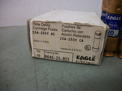 EAGLE BOX OF 9 TIME DELAY CARTRIDGE FUSES R640-20-BOX 20AMP 250VOLT NIB