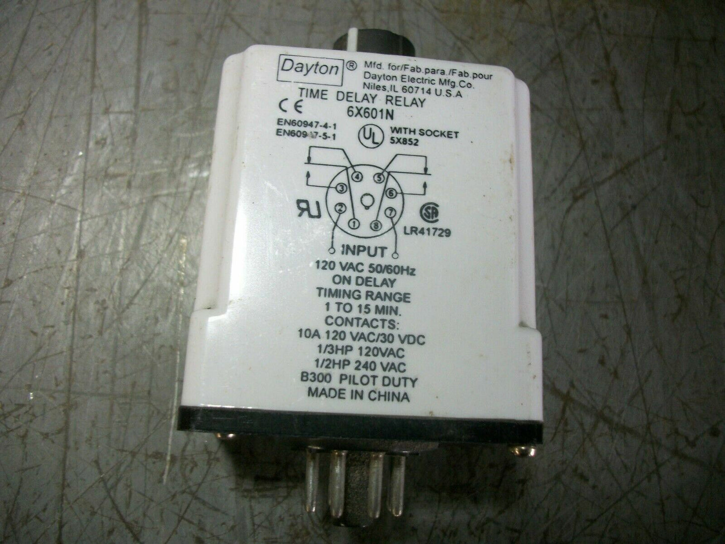 DAYTON TIME DELAY RELAY 6X601N 1-15MIN