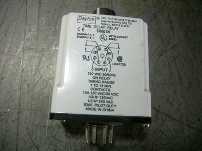 DAYTON TIME DELAY RELAY 6X601N 1-15MIN
