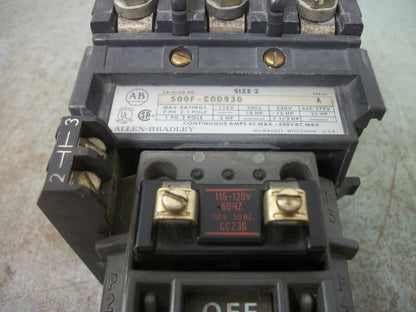 ALLEN-BRADLEY SIZE 2 CONTACTOR 500F-COD930 45AMP 120VCOIL 3PH 600V 25HP