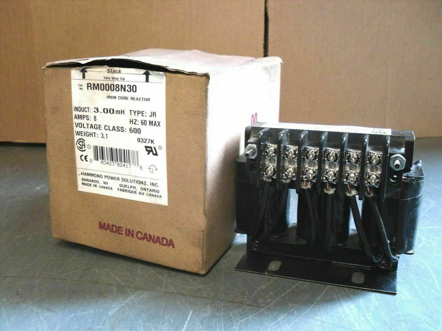 HAMMOND 3.00mH 3PH DRY TYPE REACTOR RM0008N30 600VOLT 8AMP *NIB*