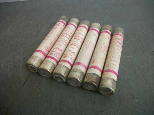 GOULD SHAWMUT LOT OF 6 TRI-ONIC FUSES TRS1-1/4 1-1/4AMP 600VOLT NOB