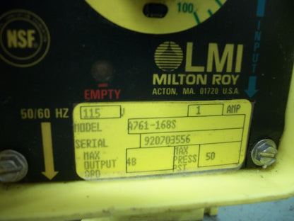 LMI MILTON ROY PROGRAMMABLE METERING DOSING PUMP A761-168S 48GPD 50PSI